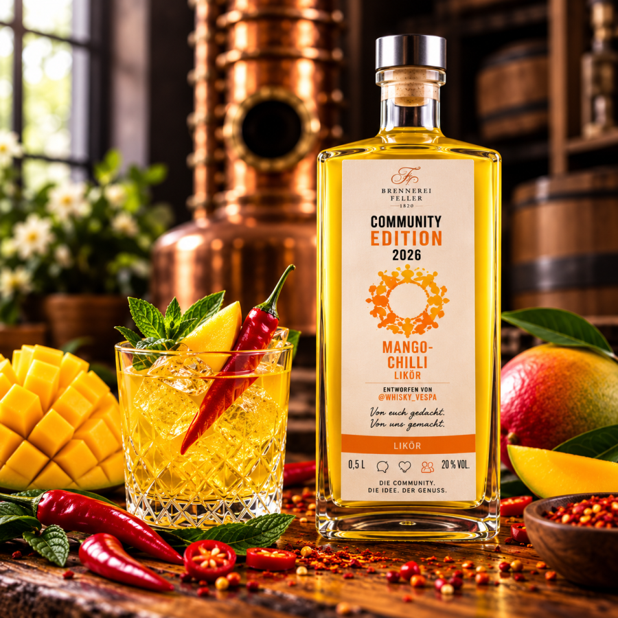 Mango-Chilli Likör – Community Edition 2026 - 15% Vol. kaufen | Brennerei Feller