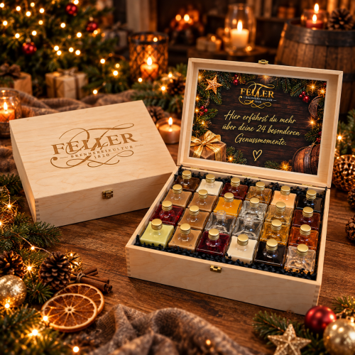 FELLER Adventskalender 2026 – 24 Genussmomente in gravierter Holzkiste